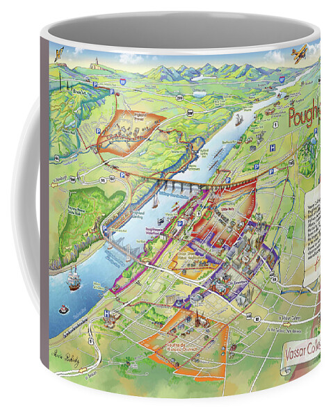 Vassar College Coffee Mug featuring the digital art Poughkeepsie and Vassar College Illustrated Map by Maria Rabinky