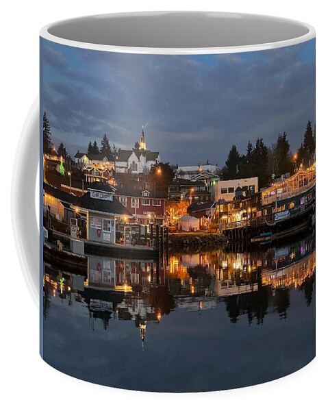 Blue Hour Coffee Mug featuring the photograph Poulsbo Waterfront Reflections by Jerry Abbott