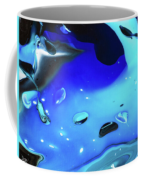 Blue Coffee Mug featuring the painting Pour Islands Blue and Black Abstract Acrylic Pouring by Matthias Hauser