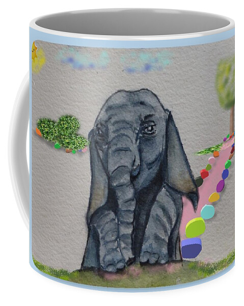 The Playroom Coffee Mug featuring the painting Pouting Elephant by Kelly Mills