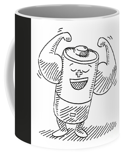 Powerful Cartoon Battery Drawing Coffee Mug by Frank Ramspott - Pixels