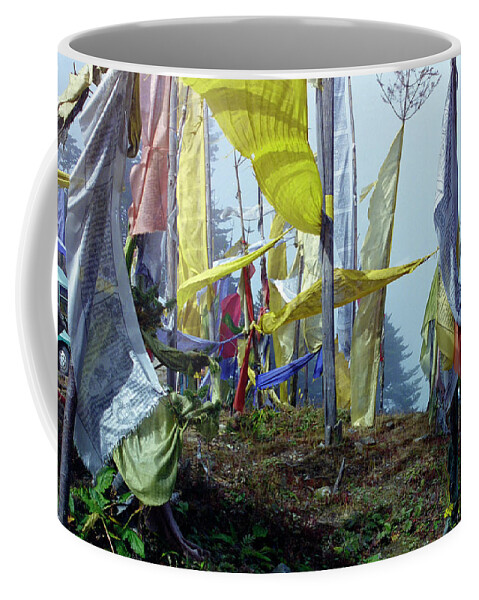 Bhutan Coffee Mug featuring the photograph Prayer flags flying by Paul Vitko