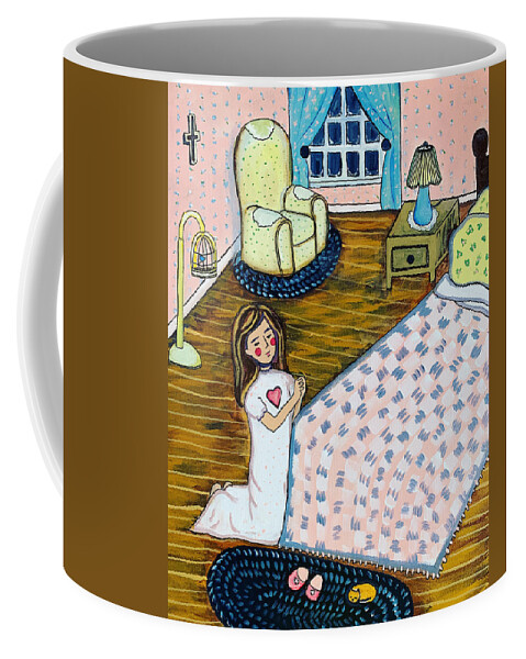 Folk Art Coffee Mug featuring the painting Praying from the heart by Lynn Shaffer
