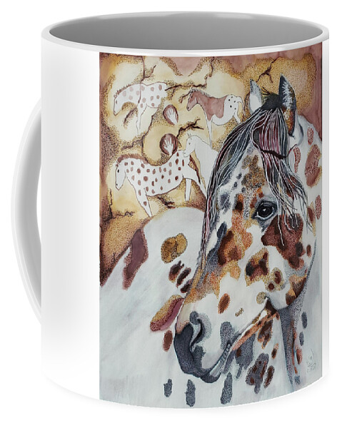 Prehistoric Coffee Mug featuring the painting Prehistoric Spotted Leopard Horse by Equus Artisan