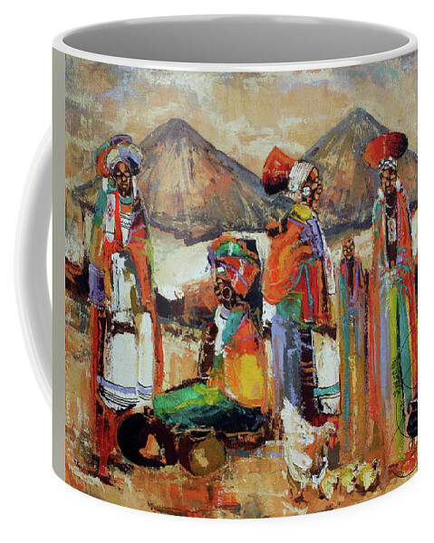 Nni Coffee Mug featuring the painting Preparing The Feast by Ndabuko Ntuli