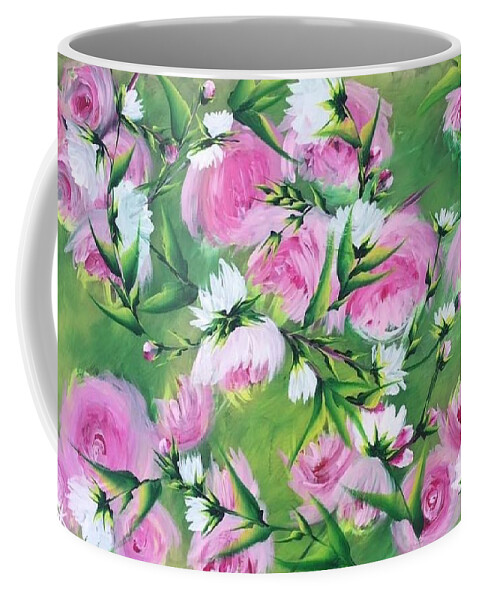 Pink Coffee Mug featuring the painting Pretty in pink by Sharron Knight