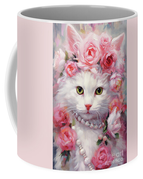 White Kitten Coffee Mug featuring the painting Pretty Kitty In Pink by Tina LeCour