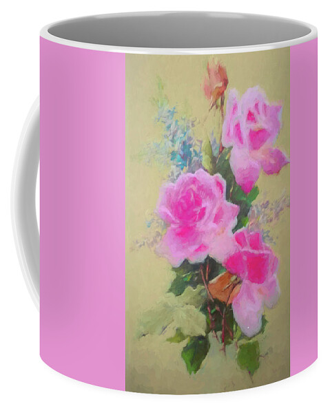 Pretty Pink Roses Coffee Mug featuring the drawing Pretty Pink Roses by Cathy Anderson