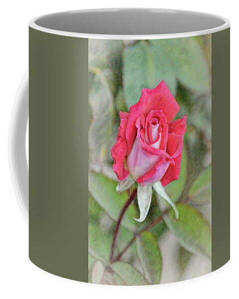Rose Coffee Mug featuring the digital art Pretty Red Pink Rose from Up Top Portrait by Gaby Ethington