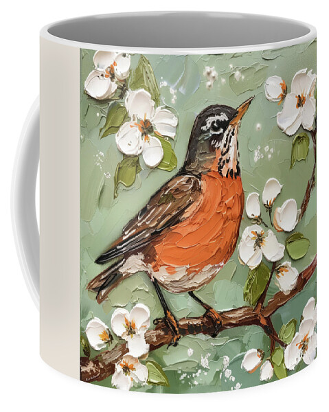 Robin Coffee Mug featuring the painting Pretty Spring Robin by Tina LeCour