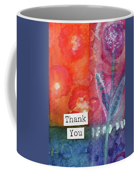 Thank You Coffee Mug featuring the mixed media Pretty Thank You Floral- Art by Linda Woods by Linda Woods