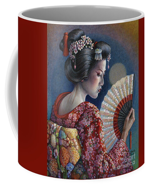 Woman Coffee Mug featuring the painting Gossamer Moon Geisha by Jane Bucci