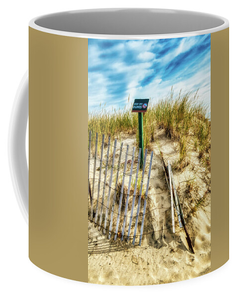 Warning Coffee Mug featuring the photograph Protecting The Sand Dune by Gary Slawsky