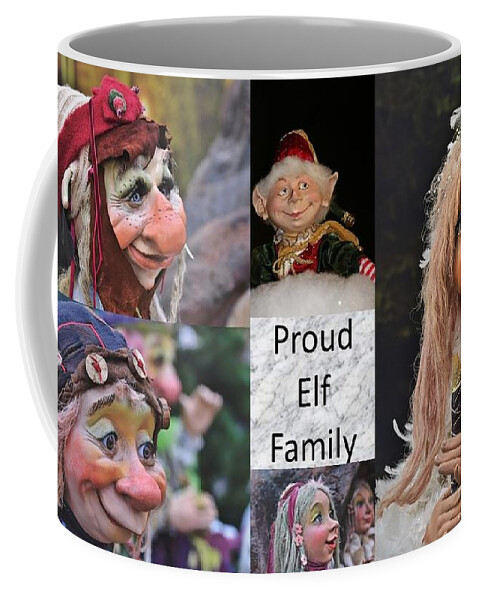 Elf Coffee Mug featuring the mixed media Proud Elf Family by Nancy Ayanna Wyatt
