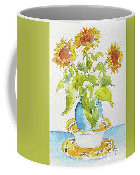Impressionism Coffee Mug featuring the painting Provencale Sunflowers In Blue Vase by Pat Katz