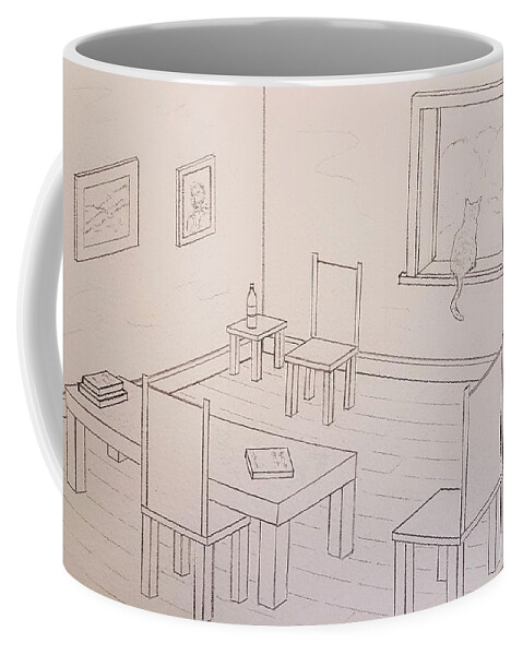 Sketch Coffee Mug featuring the drawing Provence Parlor by John Klobucher