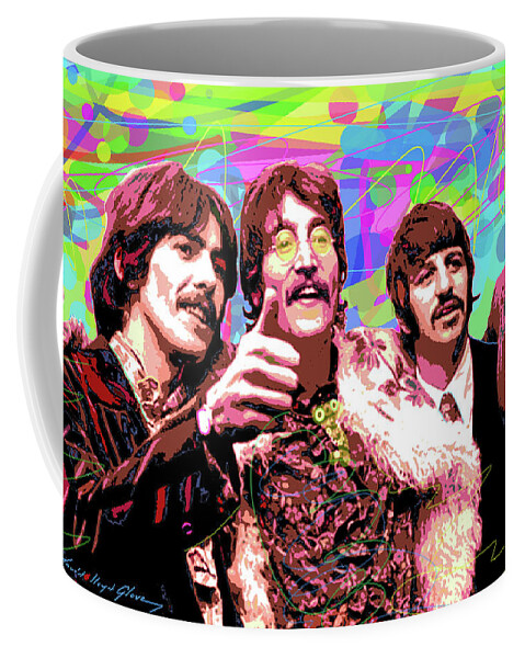 The Beatles Coffee Mug featuring the painting Psychedelic Beatles by David Lloyd Glover