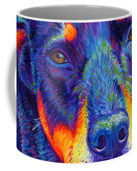 Rottweiler Coffee Mug featuring the painting Psychedelic Rainbow Rottweiler by Rebecca Wang