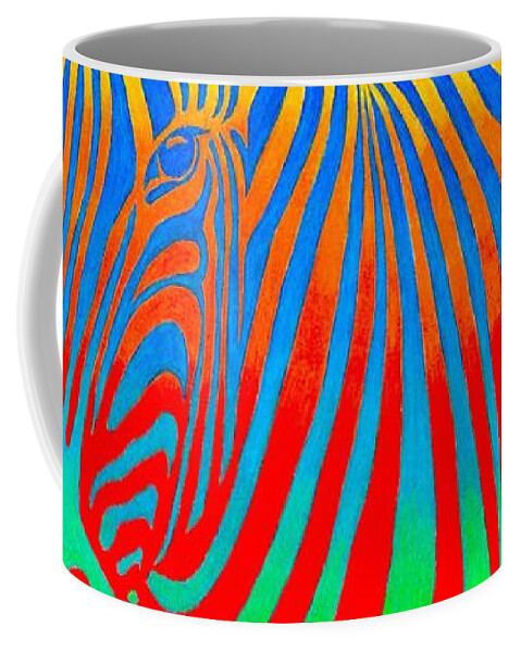 Zebra Coffee Mug featuring the drawing Psychedelic Rainbow Zebra by Rebecca Wang
