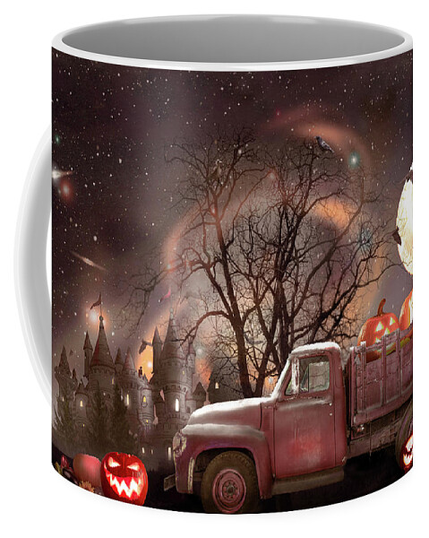 Truck Coffee Mug featuring the photograph Pumpkins under the Halloween Country Moon by Debra and Dave Vanderlaan