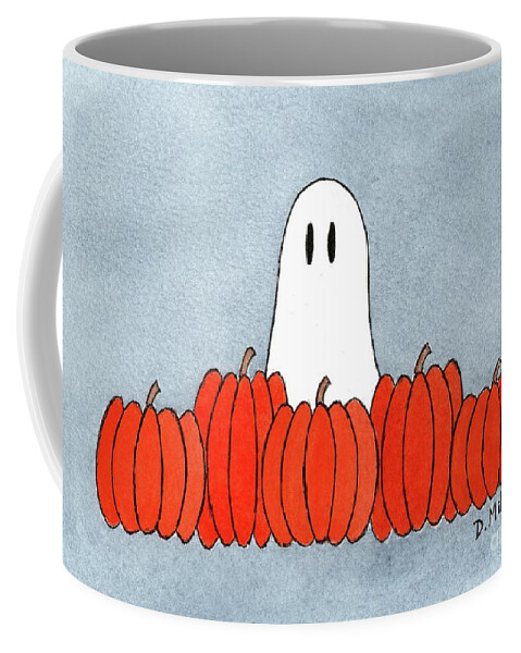 Pumpkins Coffee Mug featuring the painting Pumpkins with Ghost by Donna Mibus