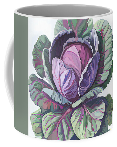 Purple Cabbage Coffee Mug featuring the digital art Purple Cabbage painting by Cathy Anderson