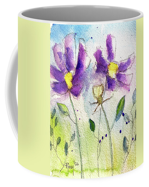Cosmos Coffee Mug featuring the painting Purple Cosmos by Roxy Rich