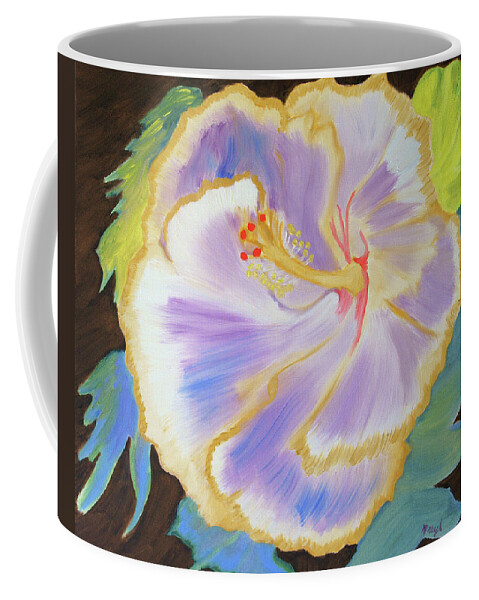 Hibiscus Coffee Mug featuring the painting Purple Cotton Breeze by Meryl Goudey