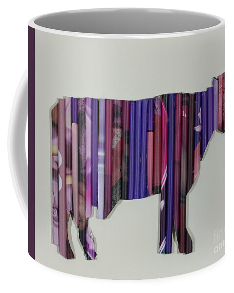 Purple Cow Two A Rolled Magazine Paper Image On Canvas By Norma Appleton Coffee Mug featuring the mixed media Purple Cow Two by Norma Appleton