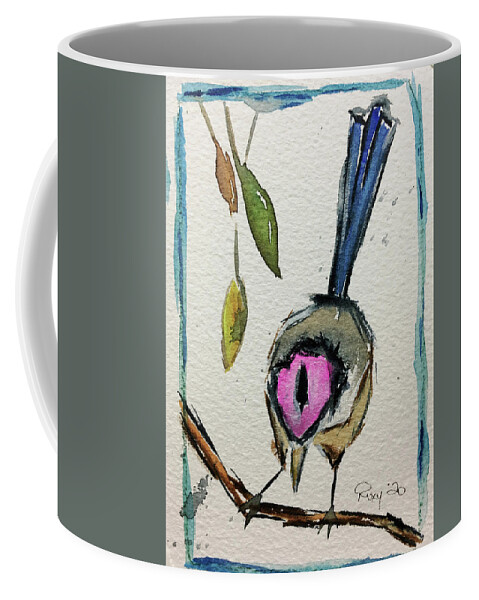 Grand Tit Coffee Mug featuring the painting Purple Crowned Fairy Wren by Roxy Rich