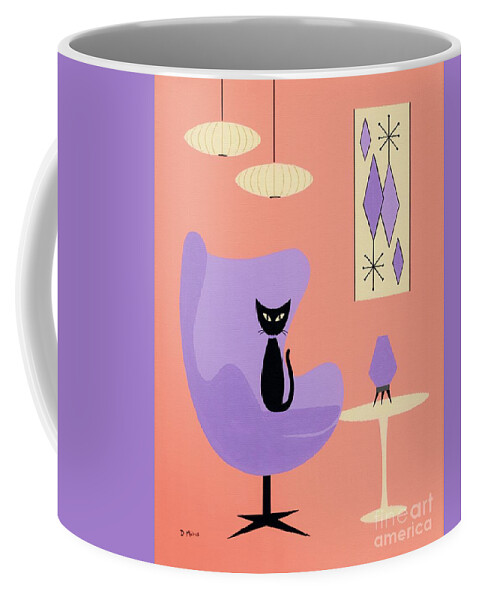 Mid Century Modern Black Cat Coffee Mug featuring the mixed media Purple Egg Chair with Diamonds by Donna Mibus