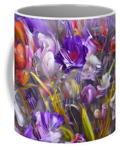 Abstract Coffee Mug featuring the digital art Purple Flowers by Beverly Read