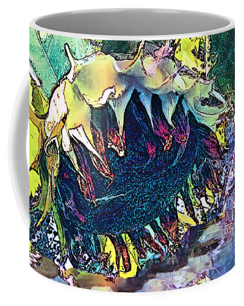 Sunflower Abstract Coffee Mug featuring the digital art Purple Reflections An Expressionist Sunflower by Pamela Smale Williams