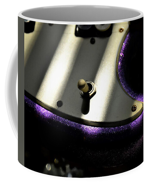 Fender Coffee Mug featuring the photograph Purple Sparkle Guitar in Sunlight by Guitarwacky Fine Art