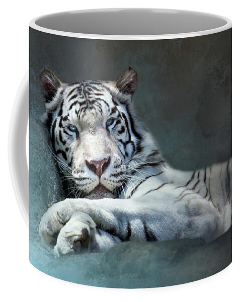 Tiger Coffee Mug featuring the digital art Purrfectly Content by Nicole Wilde