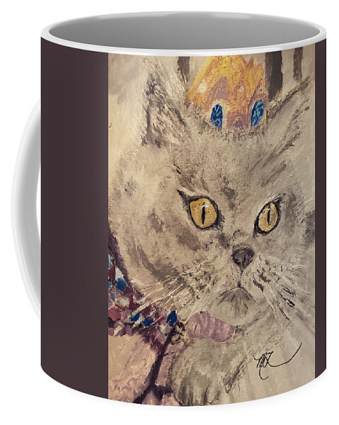 Cat Coffee Mug featuring the painting Grey Kitty by Melody Fowler