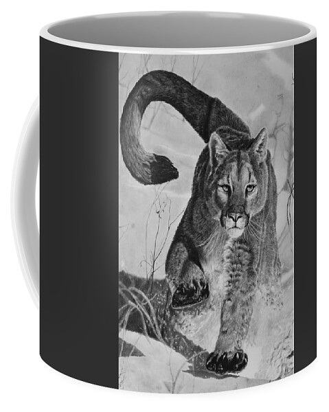 Mountain Lion Coffee Mug featuring the drawing Pursuit by Greg Fox