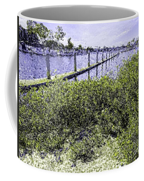 Flowers Coffee Mug featuring the photograph Pylons on Waterway with Flowers by Katherine Erickson