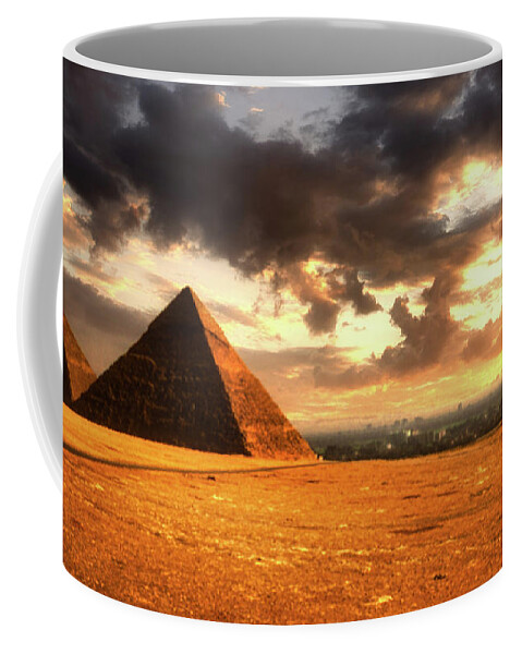 Giza Coffee Mug featuring the photograph Pyramids of Giza by Kype Hills