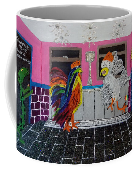 Lgbtq Coffee Mug featuring the painting Queens bar sweatbox rules by David Westwood