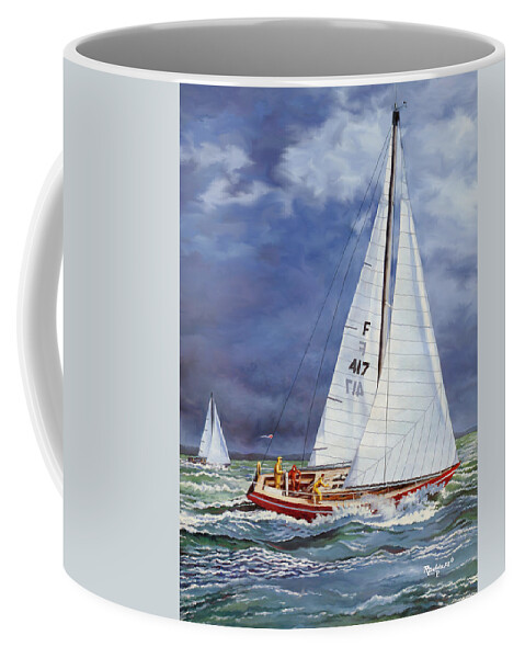 Sailboat Coffee Mug featuring the painting Race For Home by Richard De Wolfe
