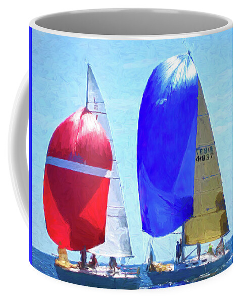 Sail Coffee Mug featuring the digital art Race To The Finish by Deb Bryce