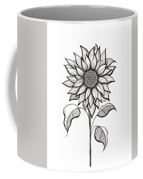 #bloom #flower #sun #sunflower #blackandwhite #drawing #ink #b&w #kpope Coffee Mug featuring the drawing Radiant Bloom Sunflower in Ink by Kenneth Pope
