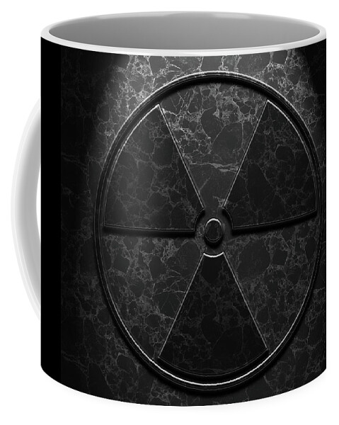 Aged Coffee Mug featuring the digital art Radioactive Symbol Black Marble Texture Repost by Brian Carson