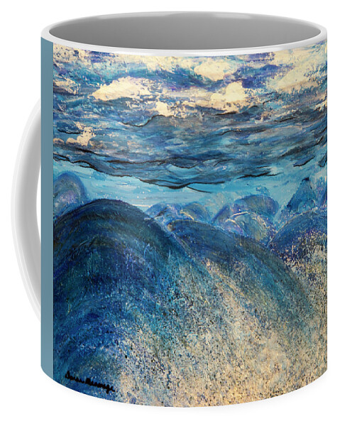 Ocean Coffee Mug featuring the painting Raging Sea by Donna Manaraze