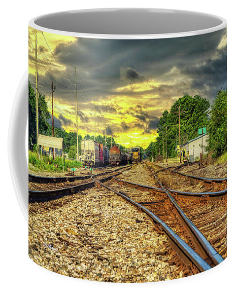 Railroads Coffee Mug featuring the photograph Railroad Sunset by DB Hayes