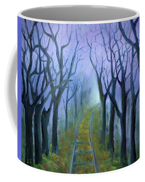 Forest Coffee Mug featuring the painting Railroad Tracks To Nowhere by Evelyn Snyder