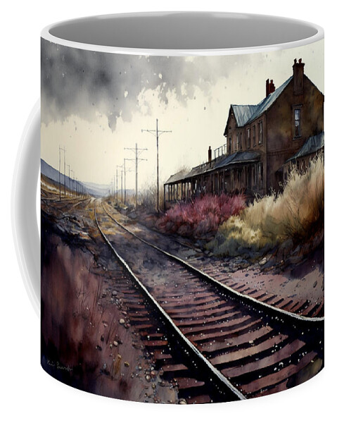 Aquarell Coffee Mug featuring the painting Rails to a Forgotten Place by Kai Saarto