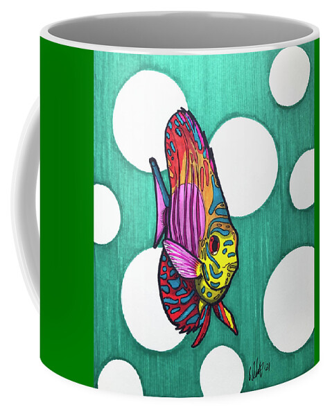 Discus Fish Coffee Mug featuring the drawing Rainbow Discus Fish by Creative Spirit