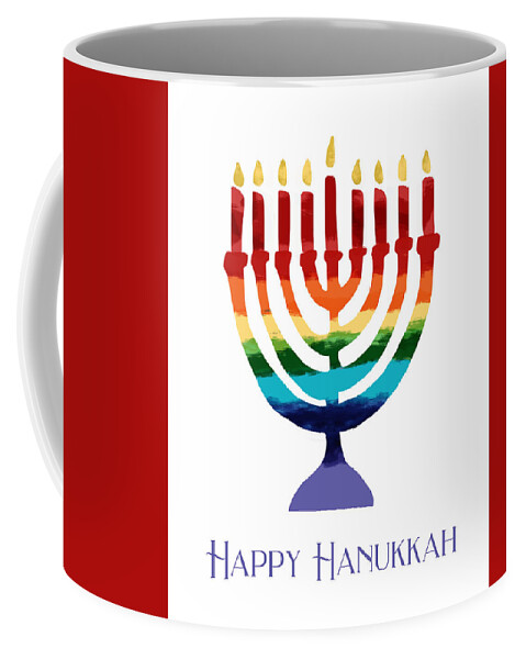 Hanukkah Coffee Mug featuring the digital art Rainbow Menorah- Art by Linda Woods by Linda Woods